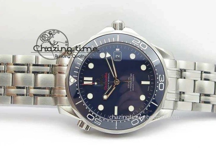 0226 WaterResistant Seamaster 300M SS MK 1:1 Best Edition Blue Dial Blue Ceramic Bezel On SS Bracelet A 8175